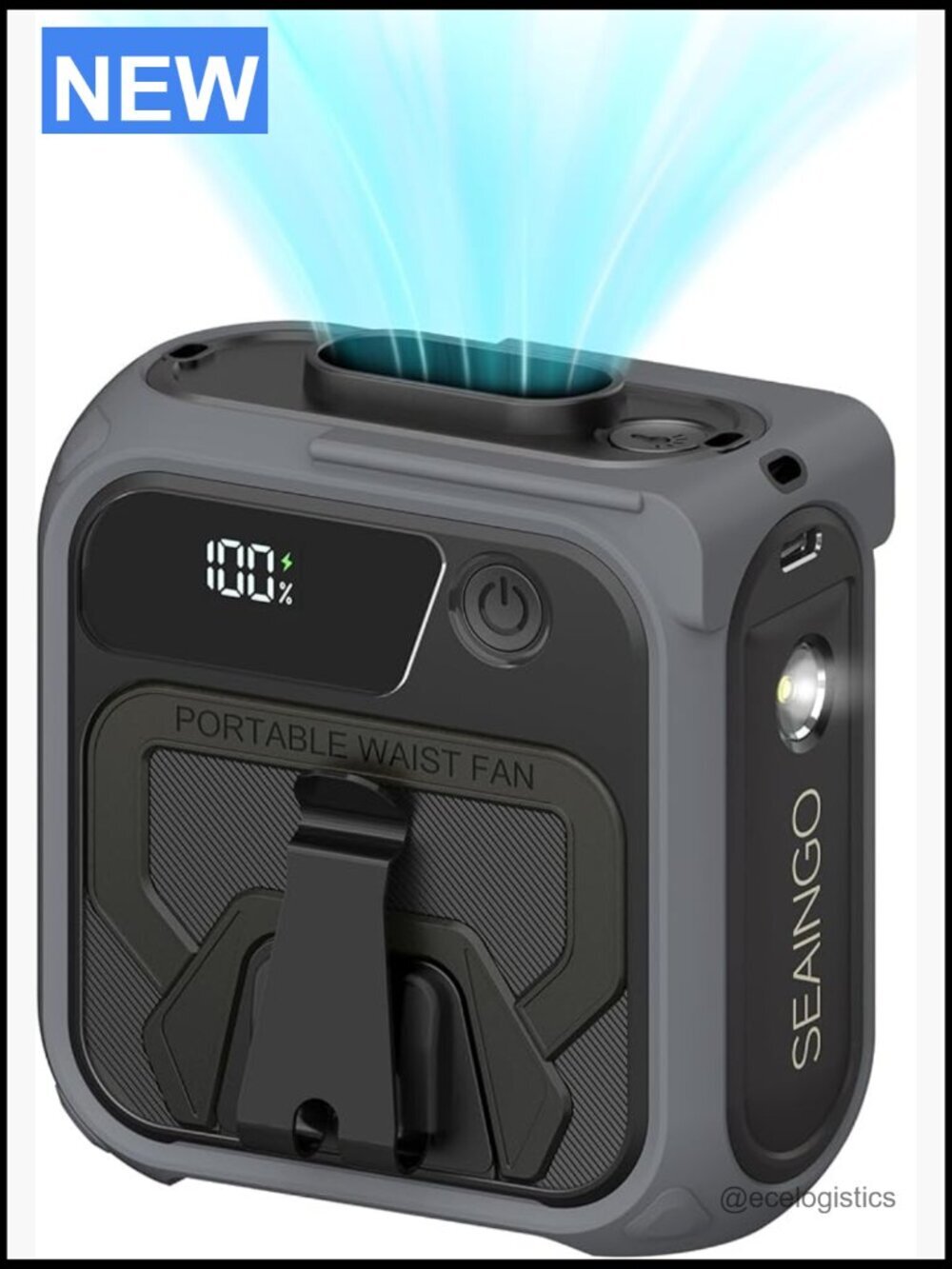 Portable Waist Fan Rechargeable 10000mAh 42ft/s 5 Speeds Hands-Free Clip-On
